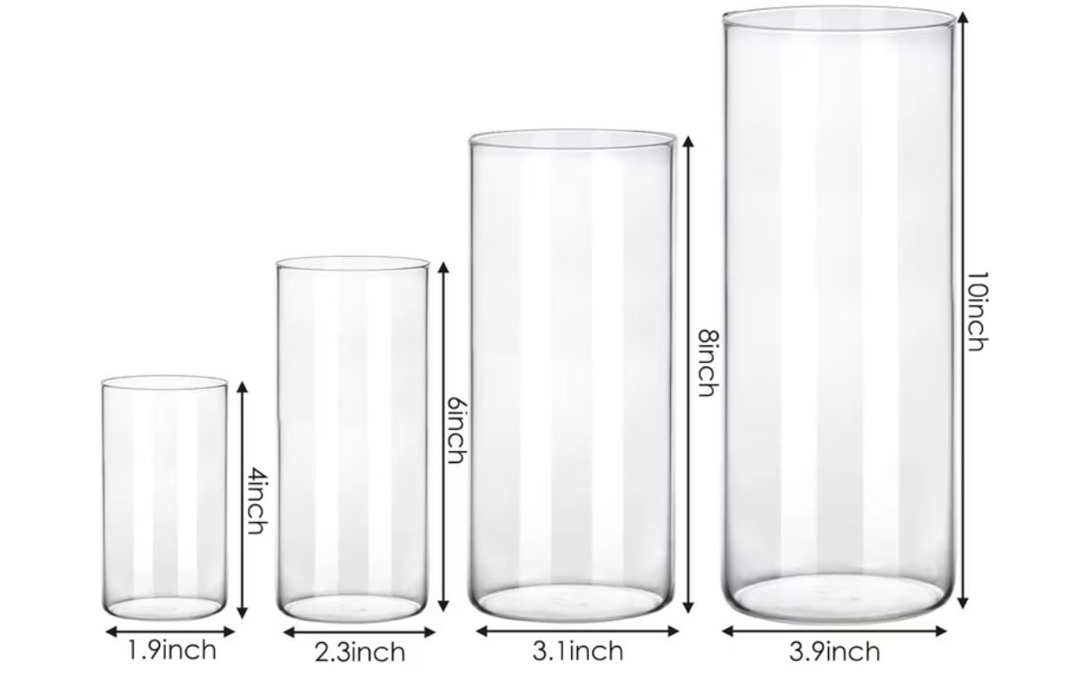 Glass cylinder vases in four sizes